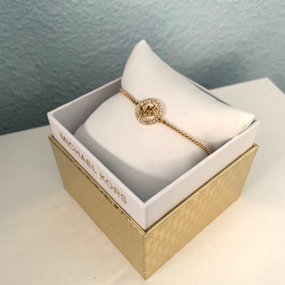 NWT authentic MK gold pave logo slider bracelet - Picture 4 of 6